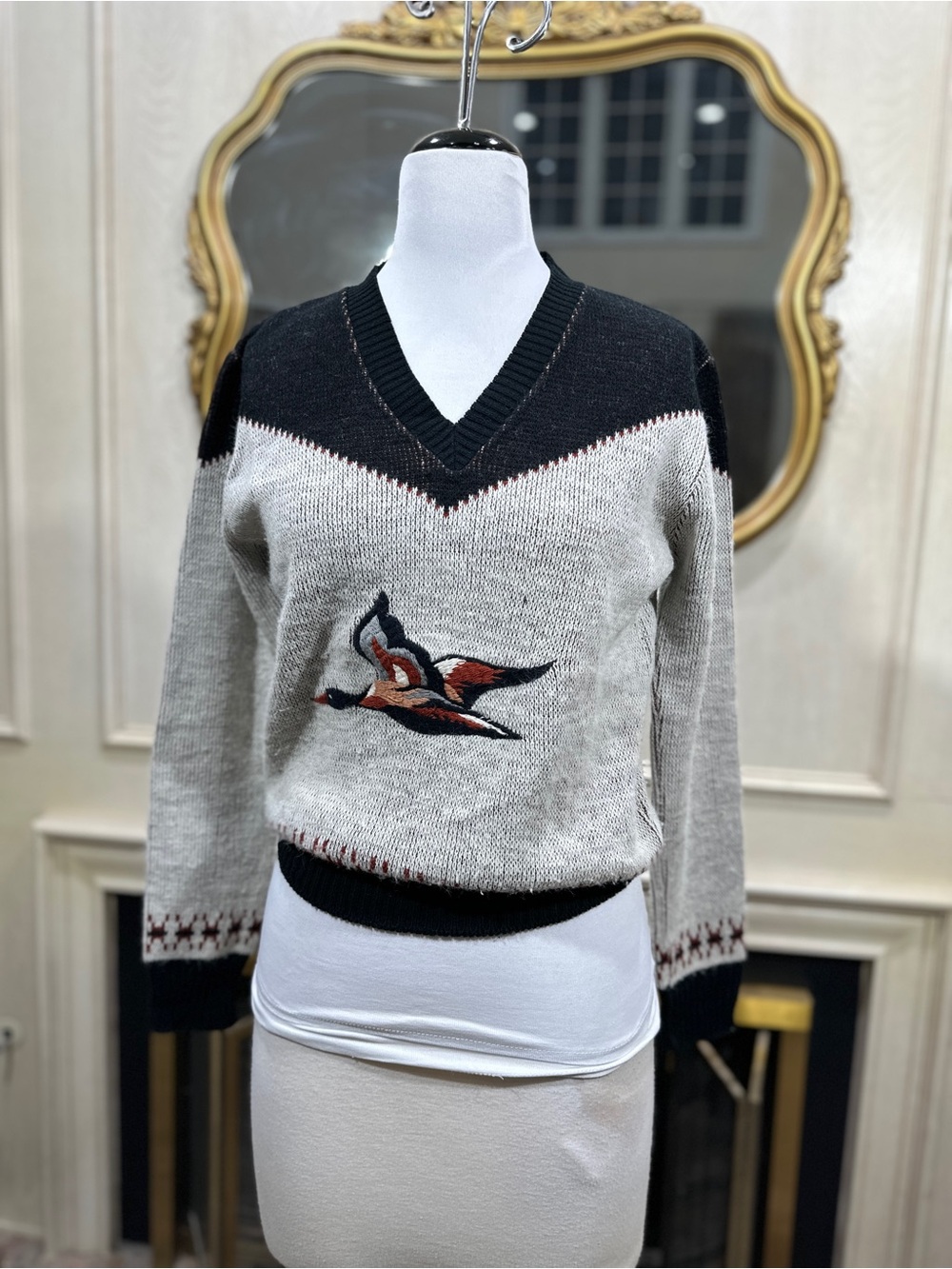 Vintage Montgomery Ward Sweater Size S Flying Mallard Duck Grandpacore Gorpcore